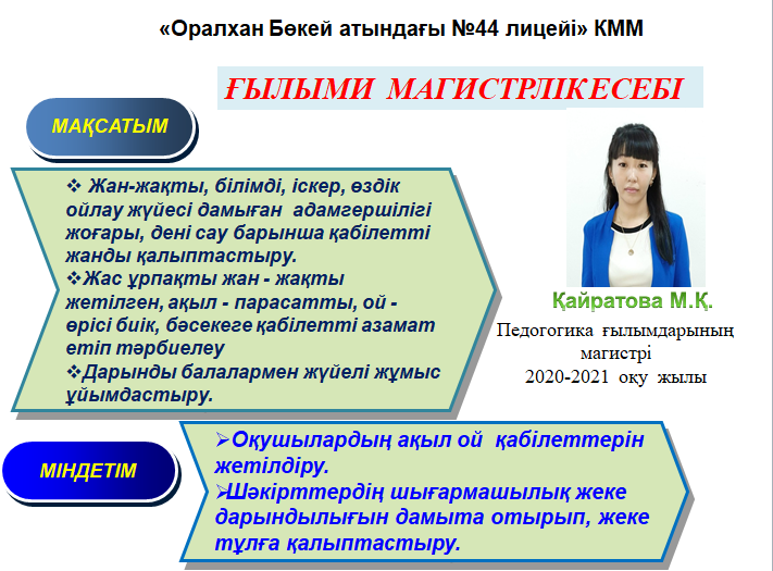 «Оралхан Бөкей атындағы №44 лицейі» КММ Ғылыми Магистрлік есеб